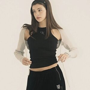 Threetimes Rhinestone Crystal Logo Ribbed Black Tank Top Size XS